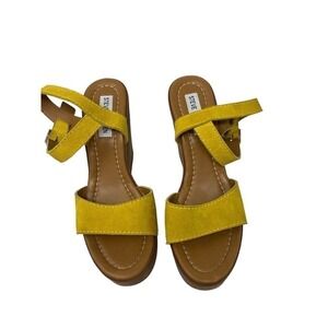 Steve Madden, Mustard Yellow Seclude Chunky Wood Wedge Platform Sandal, 8 NEW